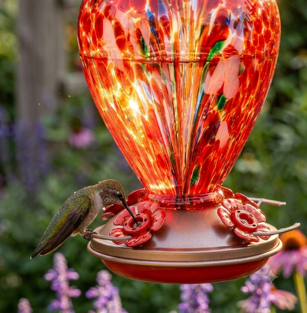 The Crimson Calla Glass Hummingbird Feeder
