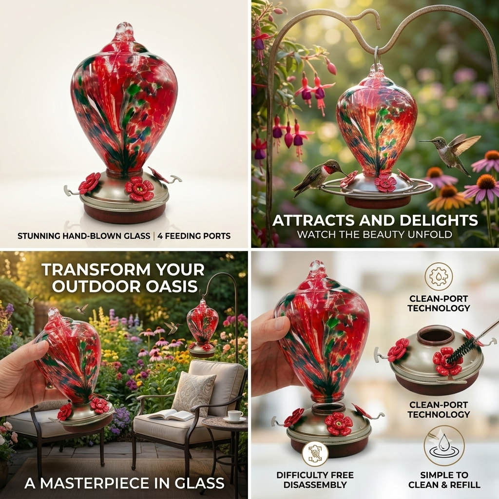 The Crimson Calla Glass Hummingbird Feeder