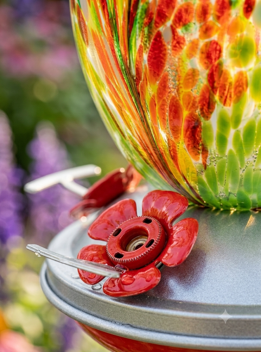 Meadow Confetti Olive Glass Hummingbird Feeder