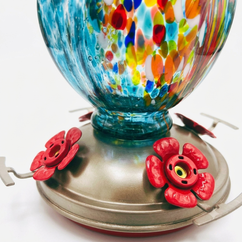 Aqua Confetti Teardrop Glass Hummingbird Feeder