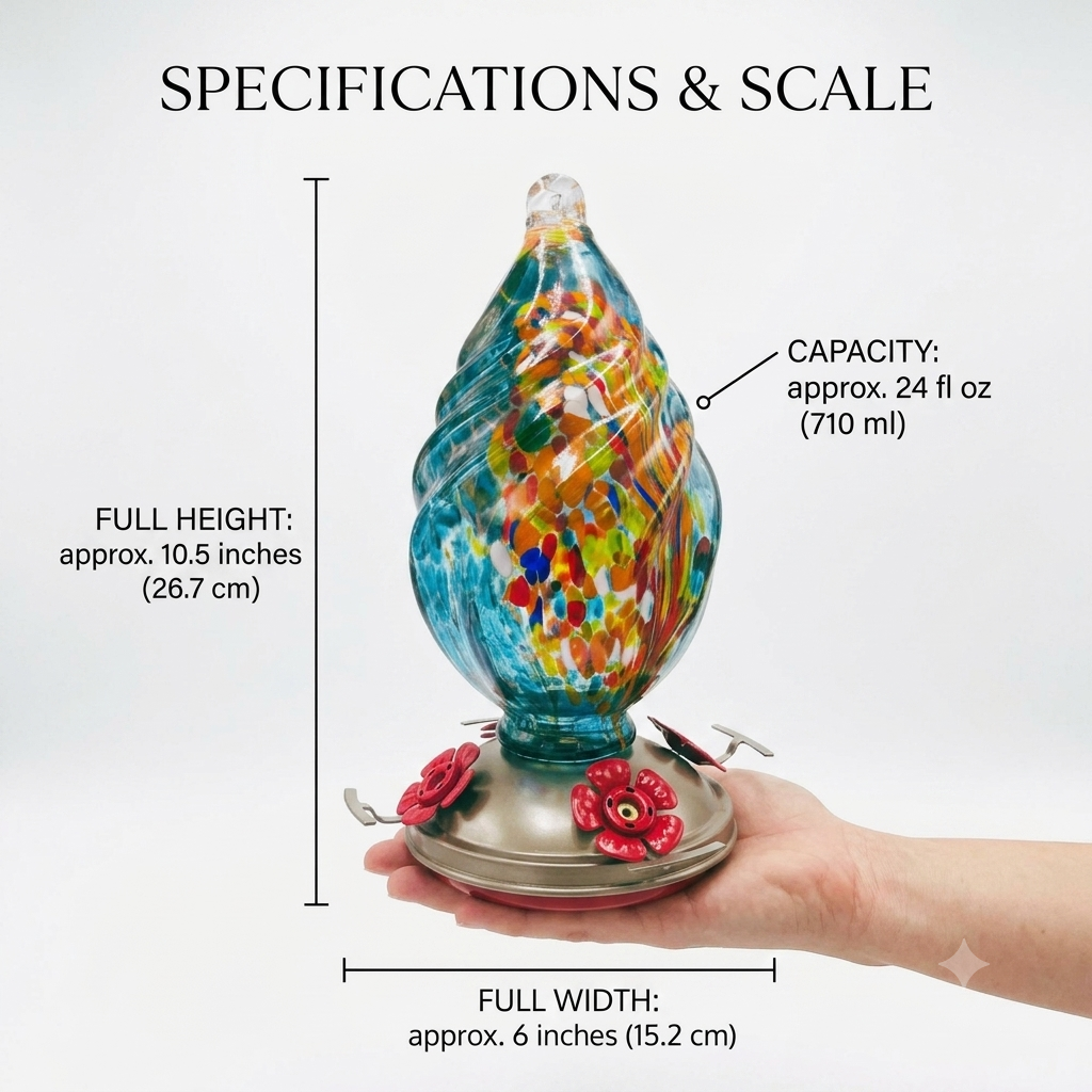 Aqua Confetti Teardrop Glass Hummingbird Feeder