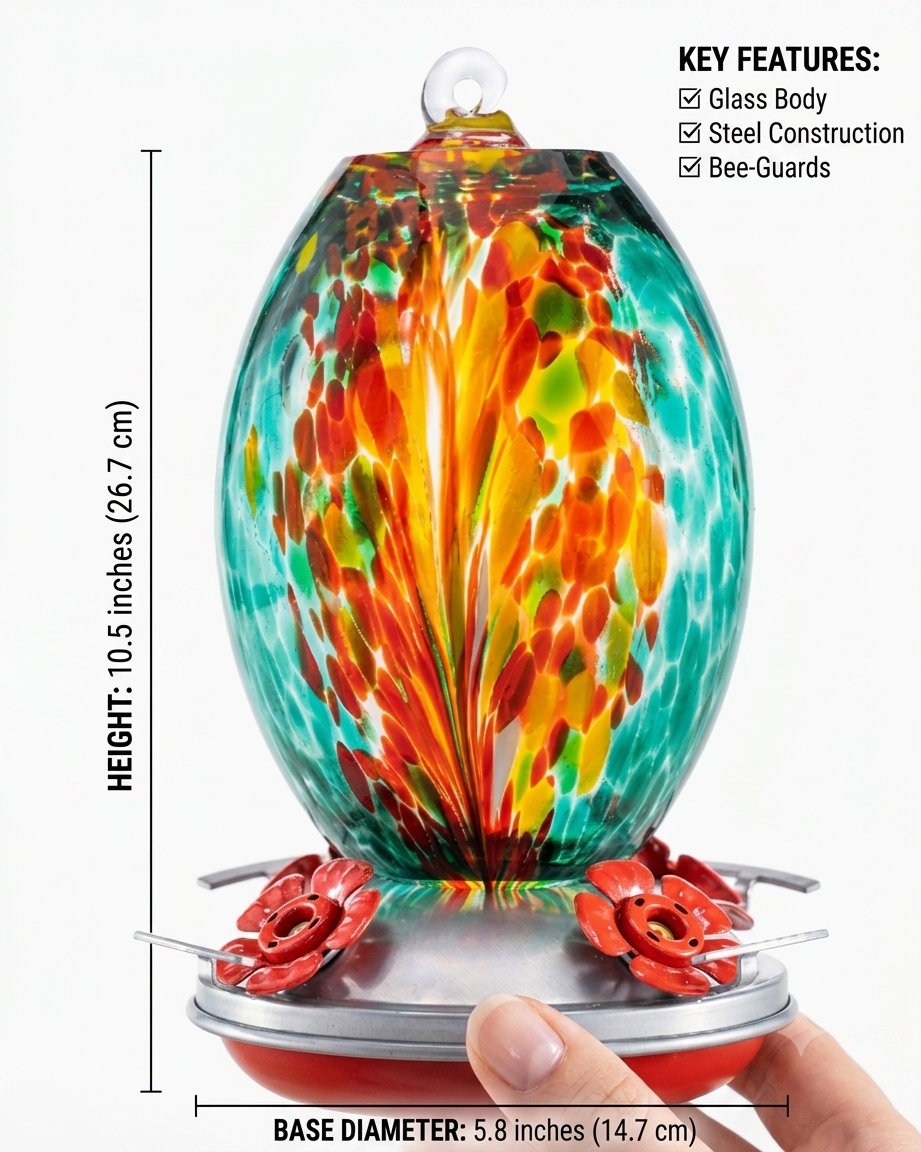 The Fire & Ocean Olive Glass Hummingbird Feeder