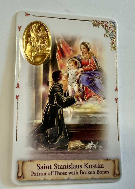 St Stanislaus Kostka(Patron of Broken Bones) Prayer Card+Medal, New #PC-40