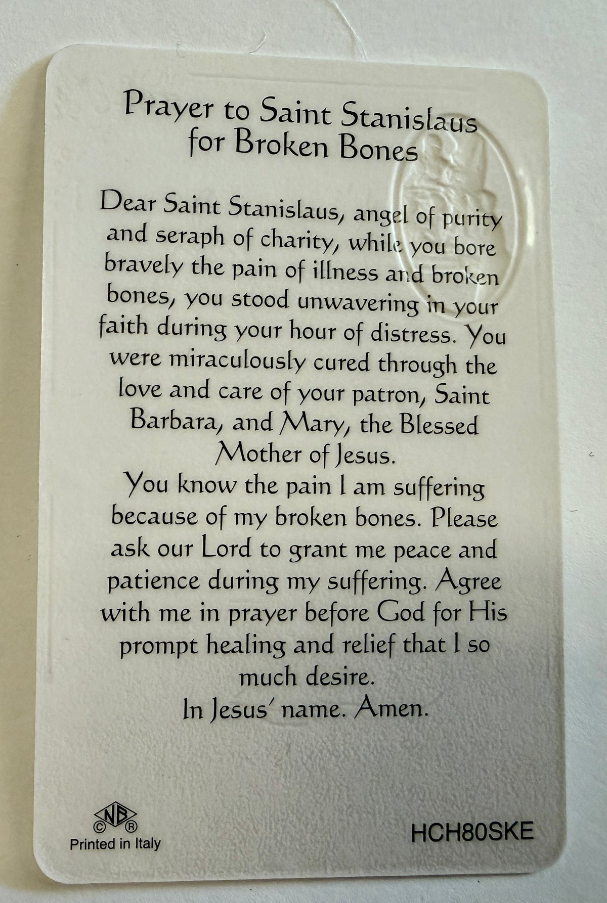 St Stanislaus Kostka(Patron of Broken Bones) Prayer Card+Medal, New #PC-40