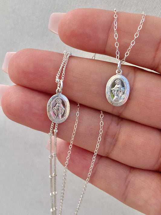 Dainty Miraculous Medal Necklace in Silver - Journeys of Faith
