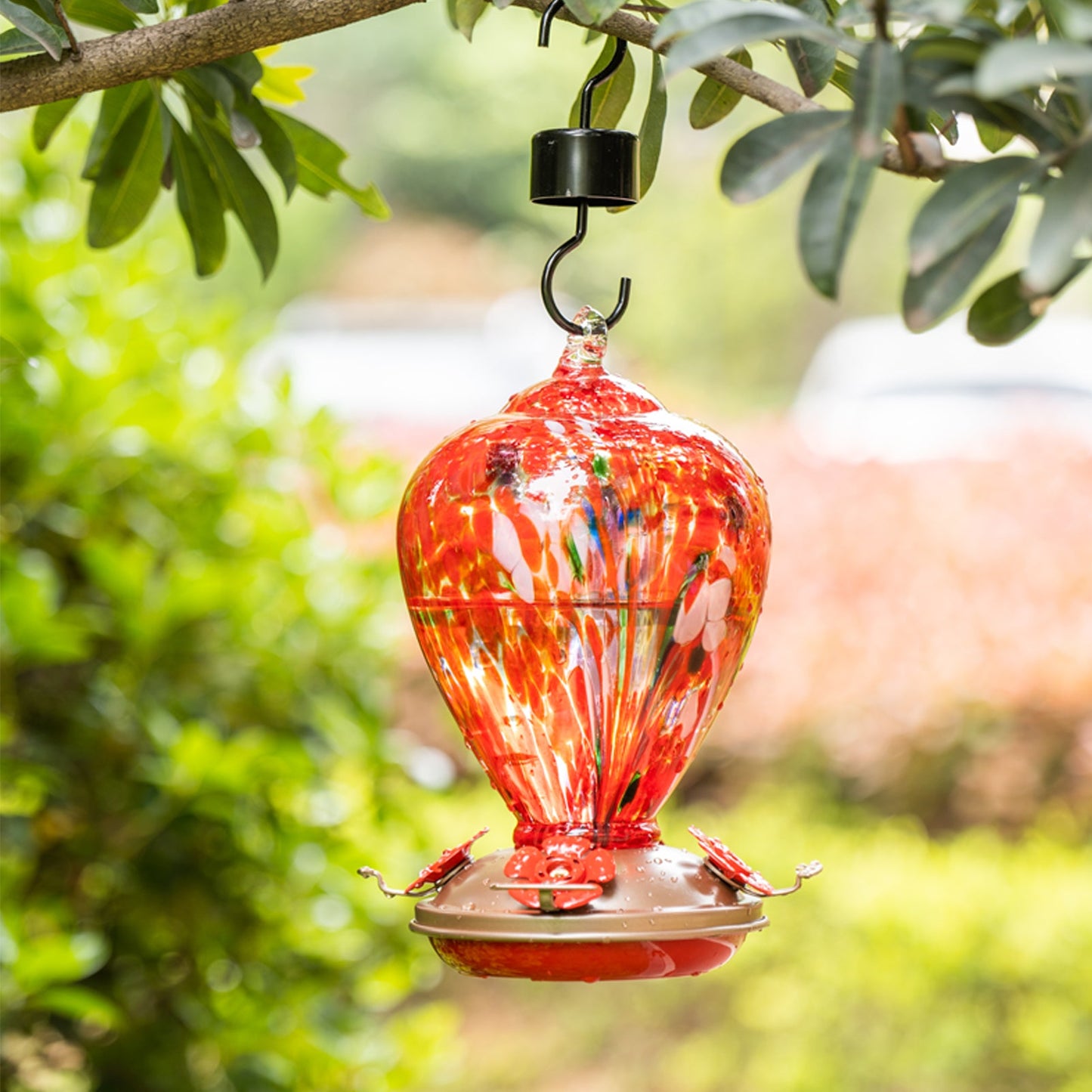 The Crimson Calla Glass Hummingbird Feeder