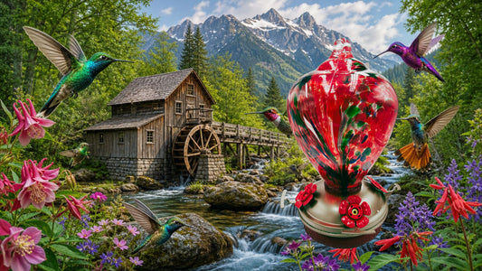 Hand Blown Glass Humming Bird Feeder.LGCl16R