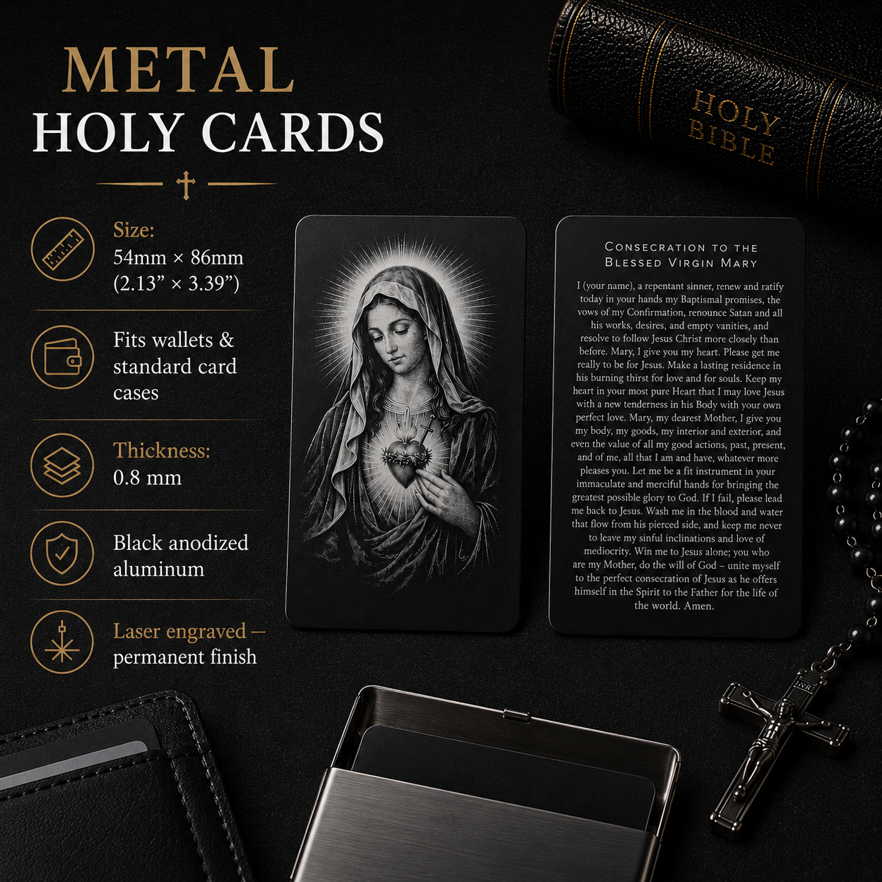Metal Prayer Card and Personalized Wood Case