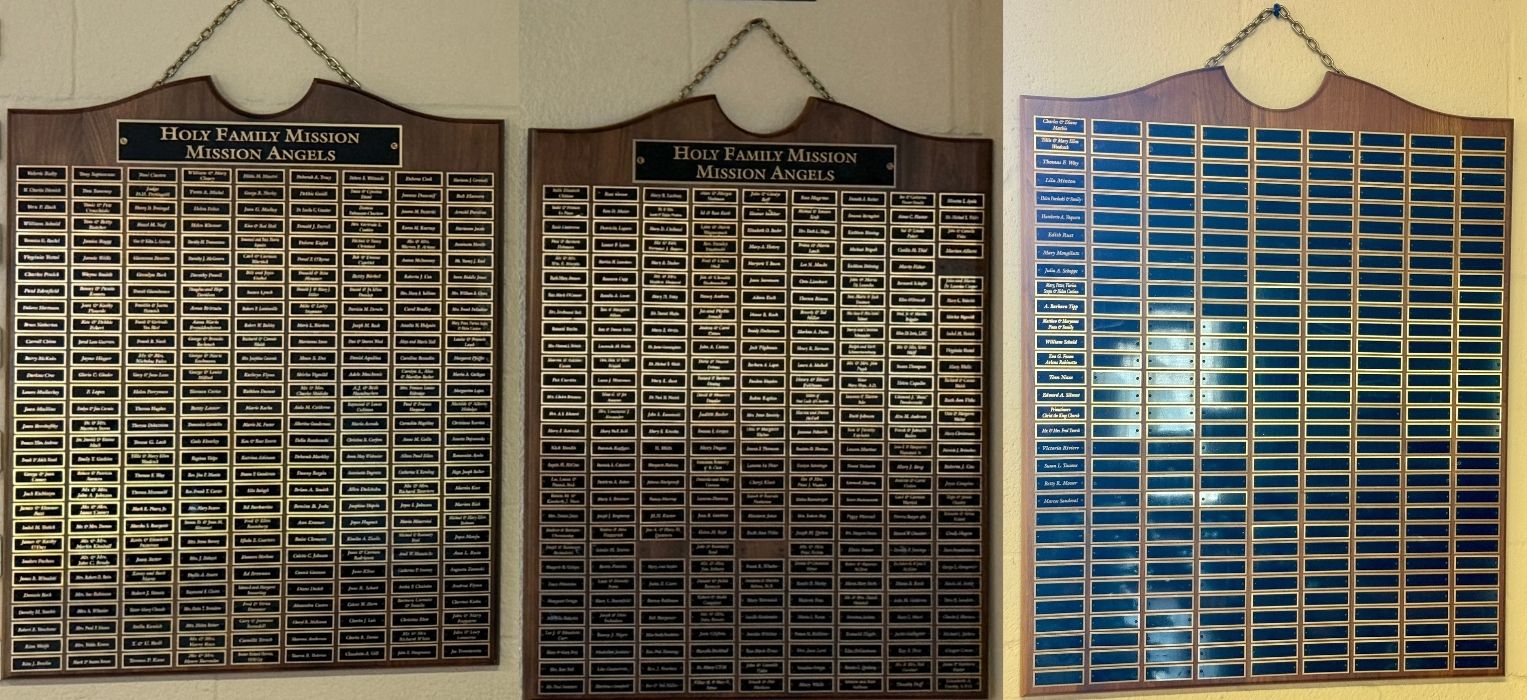 Holy Family Mission Angels Listings on Plaques