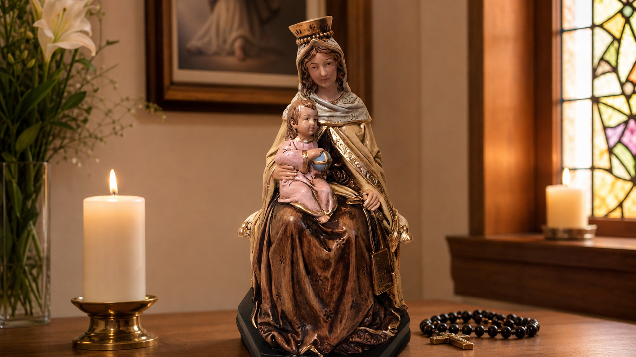 Our Lady of Mount Carmel Statue, Hand-Painted Resin