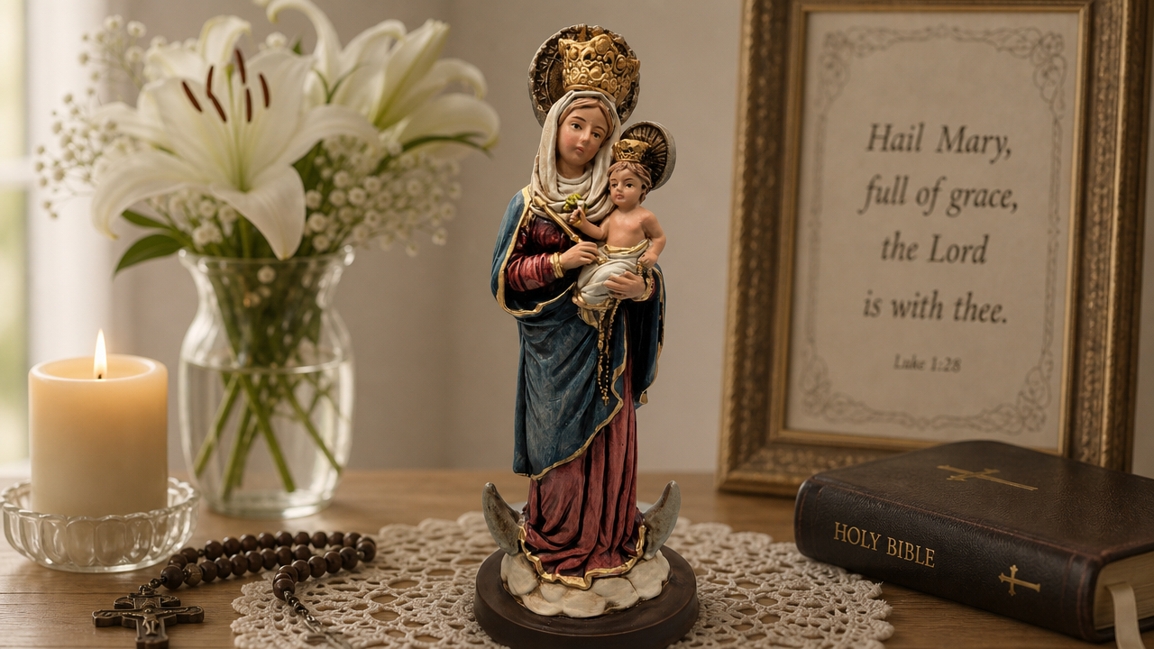 Our Lady of The Rosary Statue, 8.5"" 