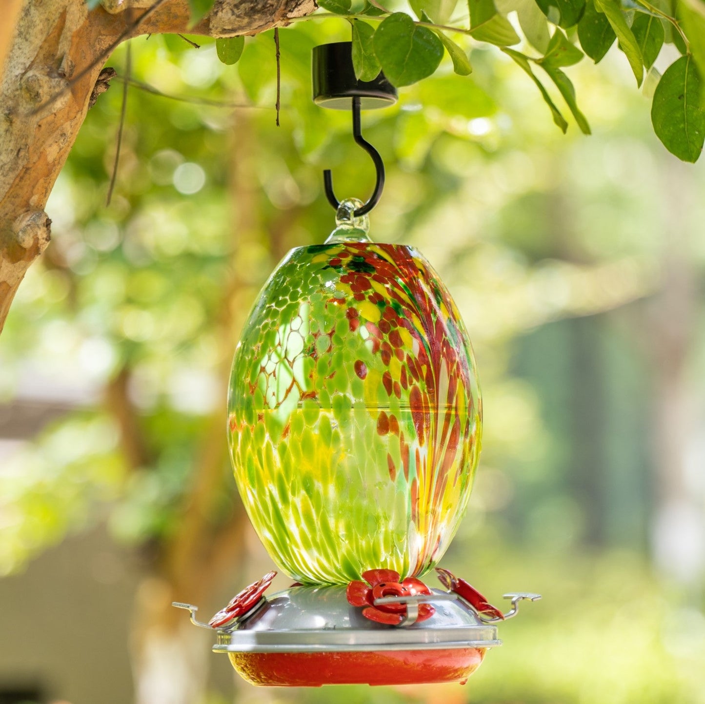 Meadow Confetti Olive Glass Hummingbird Feeder