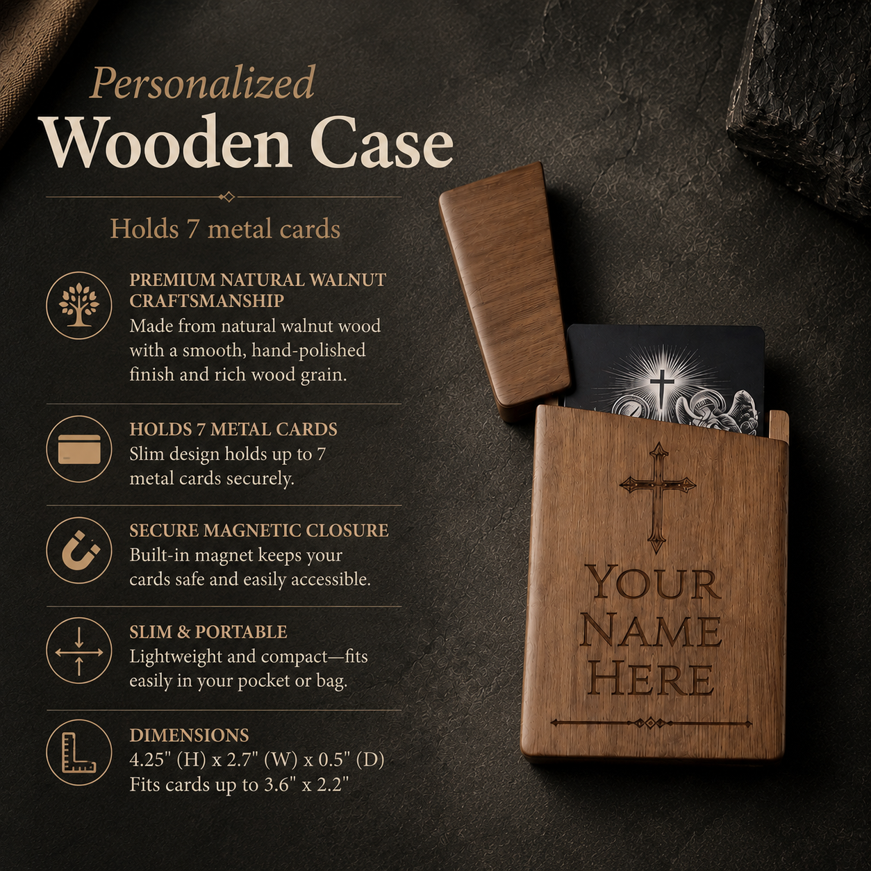 Metal Prayer Card and Personalized Wood Case