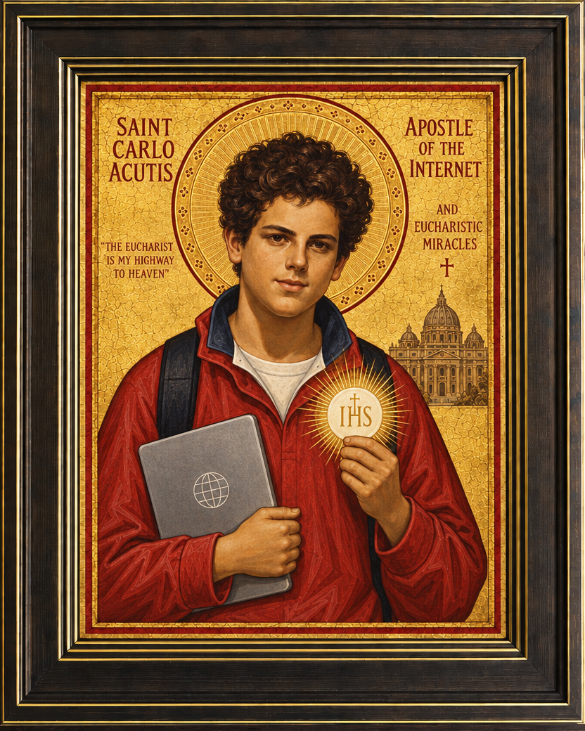 Saint Carlo Acutis&nbsp;Icon 8 by 10 Print Framed