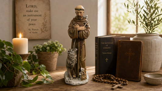 Saint Francis of Assisi 8"" Statue with wolf of Gubbio