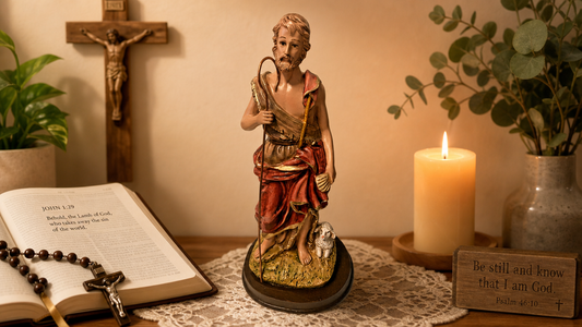 Saint John The Baptist 8"" Statue, Hand Painted, New from Colombia