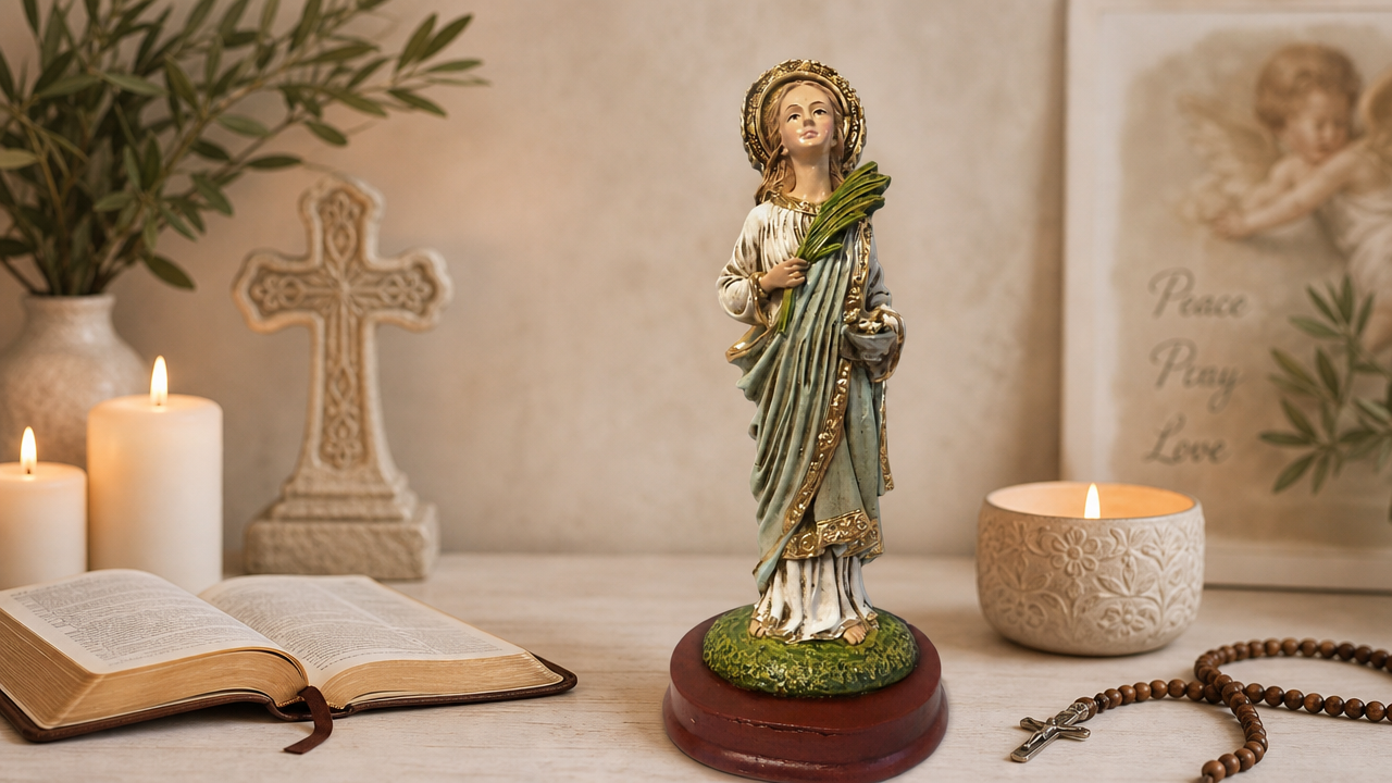 Saint Lucy Hand Painted 8" Statue, New from Colombia