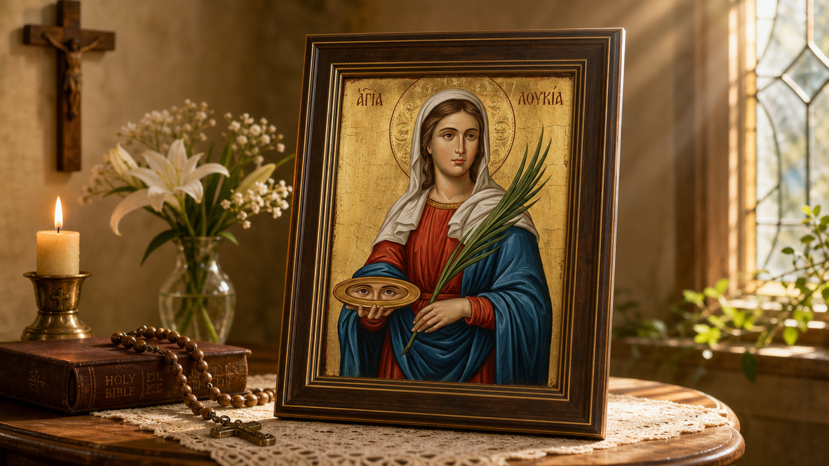 Saint Lucy Icon 8 by 10 Print Framed on display