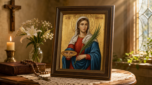 Saint Lucy Icon 8 by 10 Print Framed on display