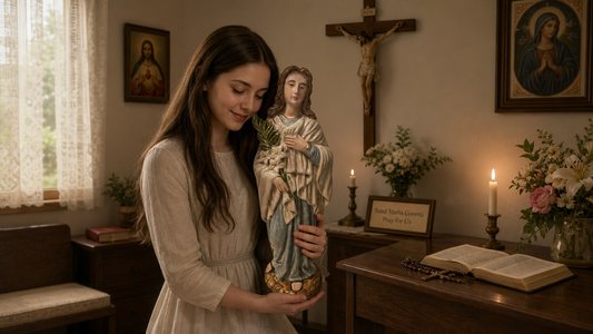 Saint Maria Goretti 9.5" Hand Painted Resin Plaster Statue from Colombia