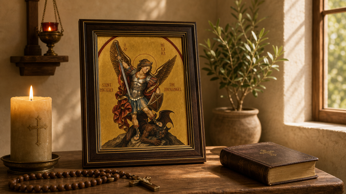Saint Michael the Archangel Icon 8 by 10 Print Framed