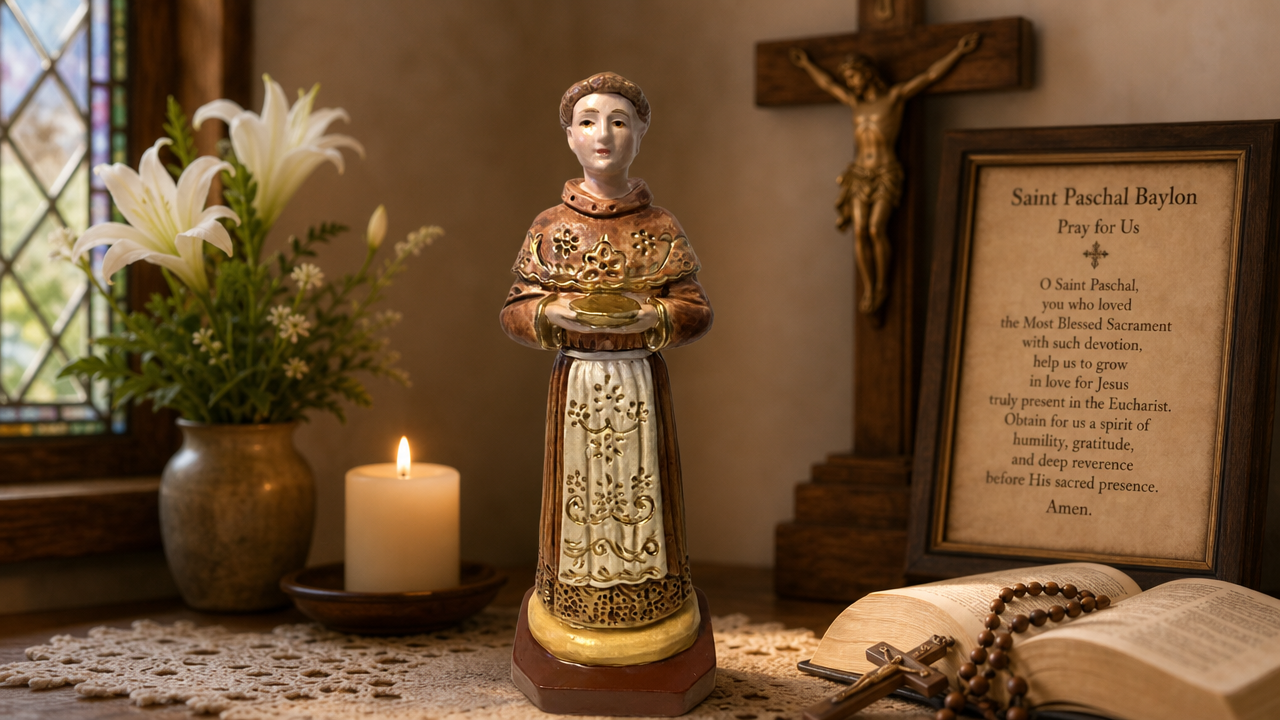 Saint Paschal Baylon 9" Hand Painted Statue
