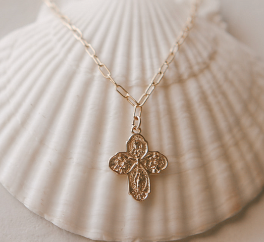 Four Way Cross Necklace - Paperclip Chain - Journeys of Faith