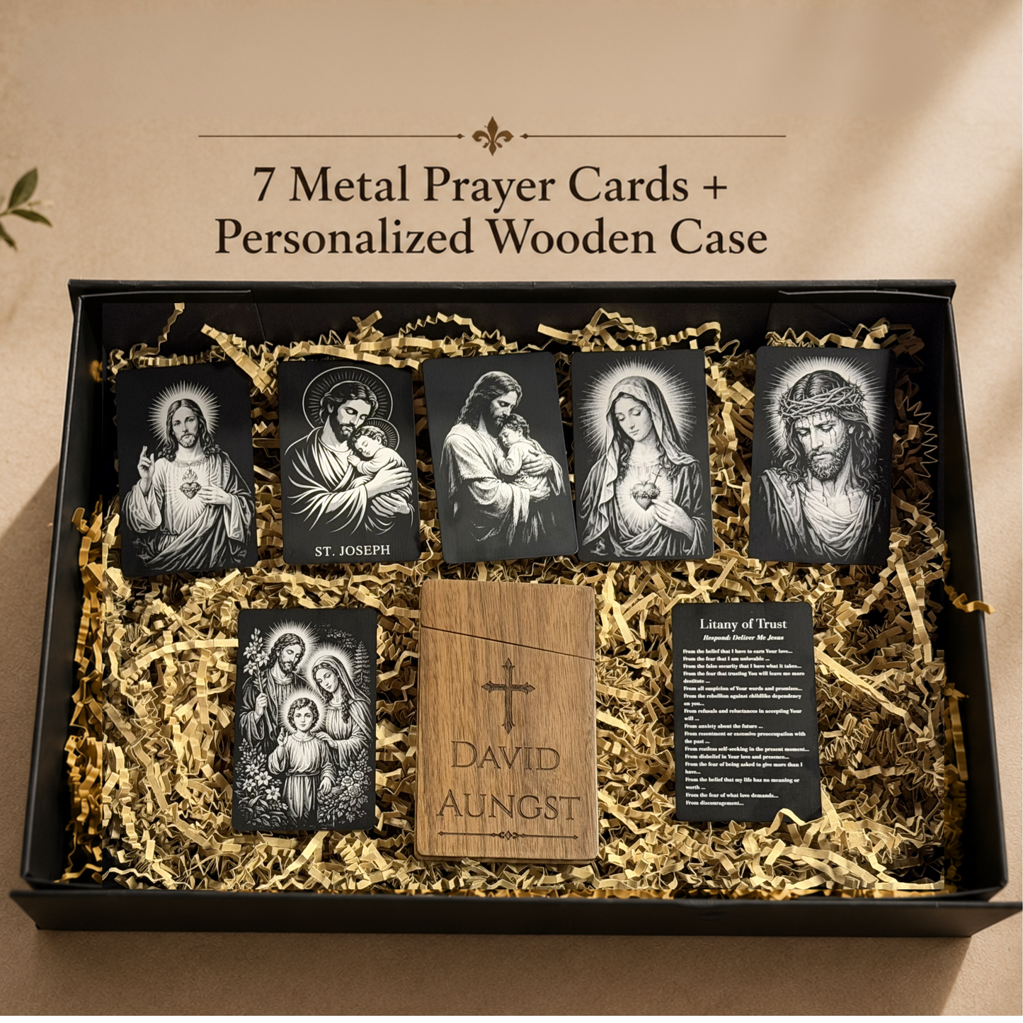 Metal Prayer Card and Personalized Wood Case