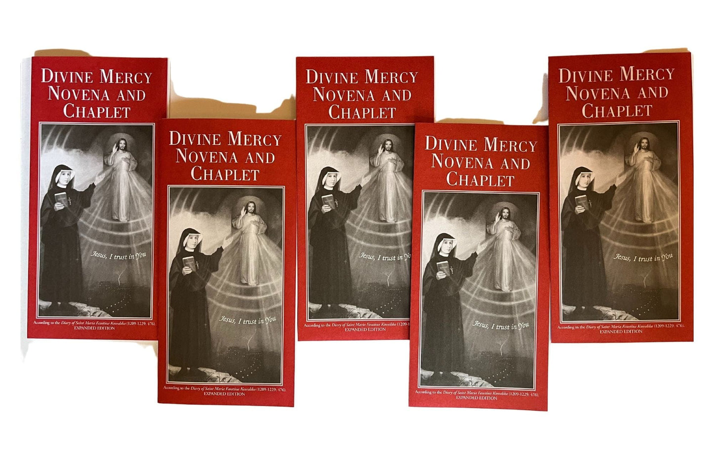 Divine Mercy Novena Cards featuring Christian holy cards with religious imagery and prayers, created by Bob and Penny Lord.