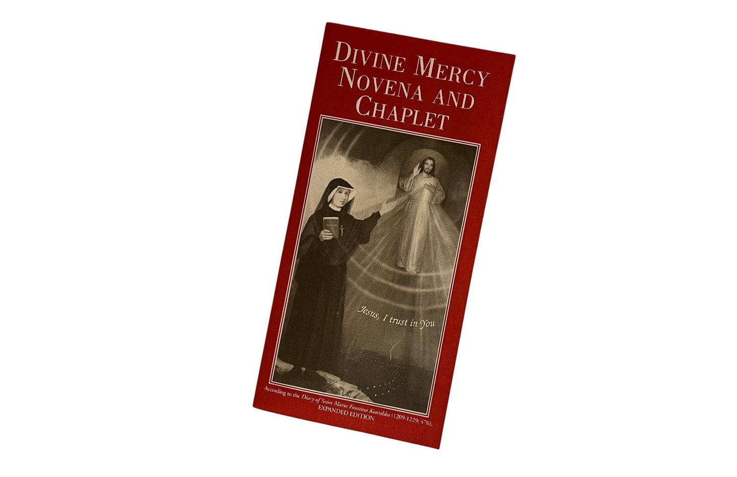 Divine Mercy Novena Holy Card featuring religious imagery and prayer text from Bob and Penny Lord's Christian spirituality collection.