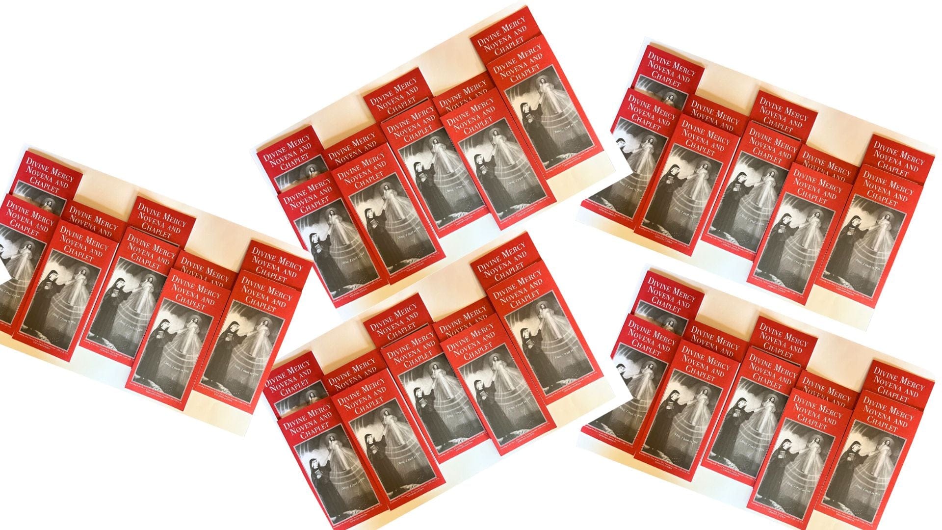 Set of 50 Divine Mercy Novena Holy Cards by Bob and Penny Lord featuring Christian spirituality and religious imagery.
