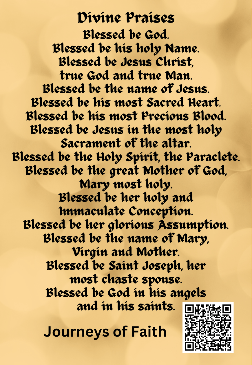 Two Christian Holy Cards from Bob and Penny Lord's Divine Praises Prayer Card Packages, featuring religious imagery and prayer inscriptions.
