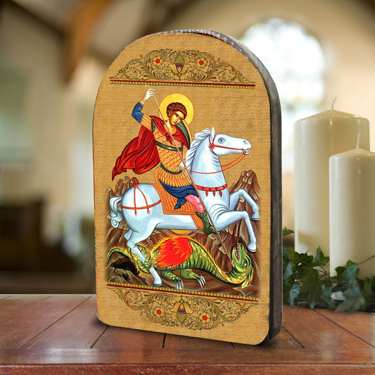 Saint George Wooden Gold Plated Religious Orthodox Sacred Icon - Inspirational Icon Decor - 86013 - Journeys of Faith