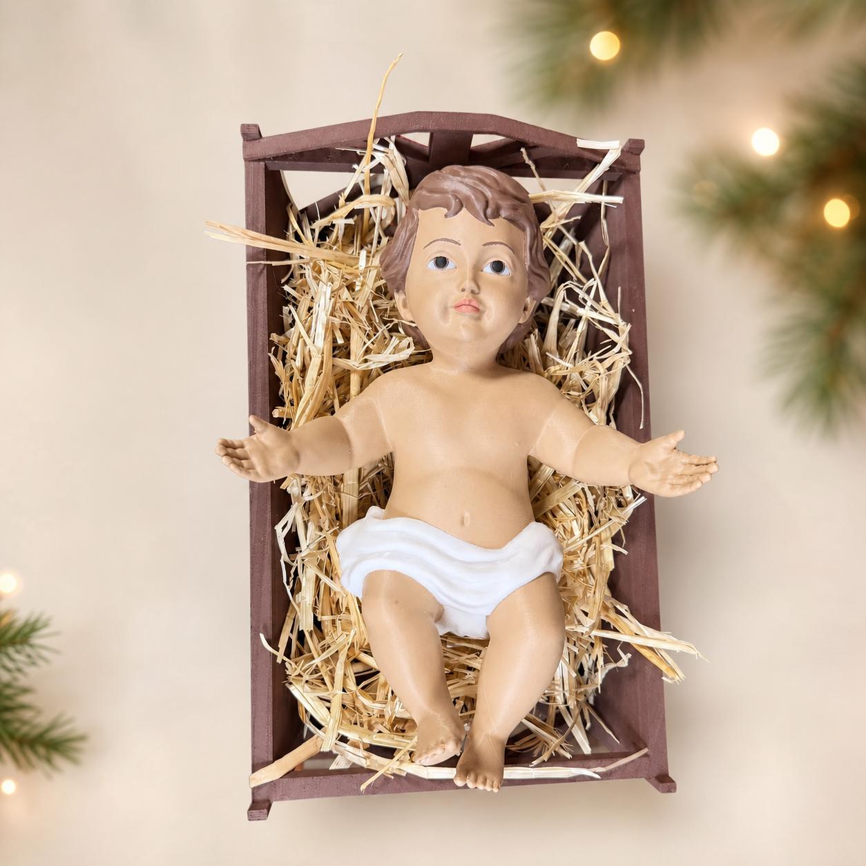 Nativity Scene Decoration Christmas Figurine Handmade Religious Decor Baby Jesus Statue Manger Straw Display Holy Family Gift New Parent