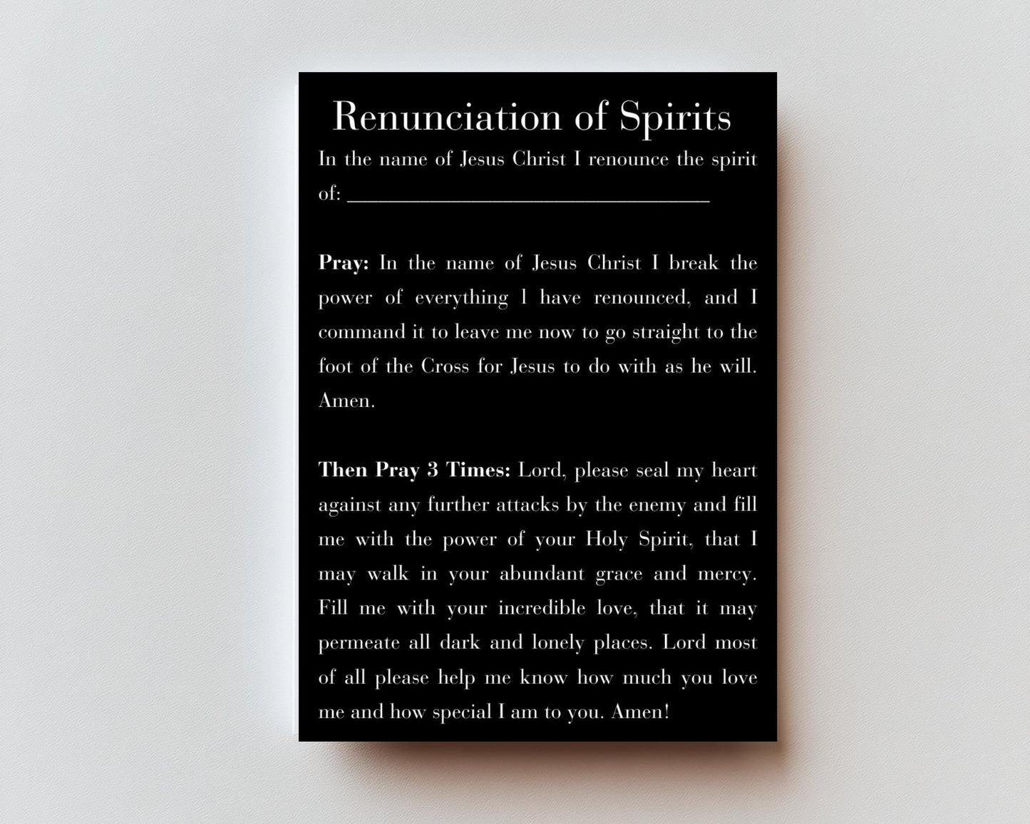 Renunciations of Spirits Premium Metal Prayer Card