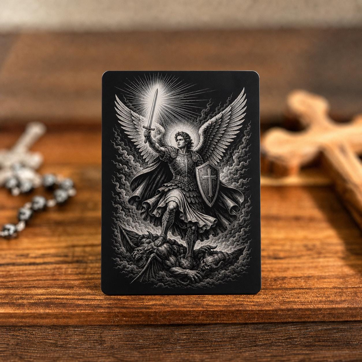 Classic St Michael Premium Metal Prayer Card