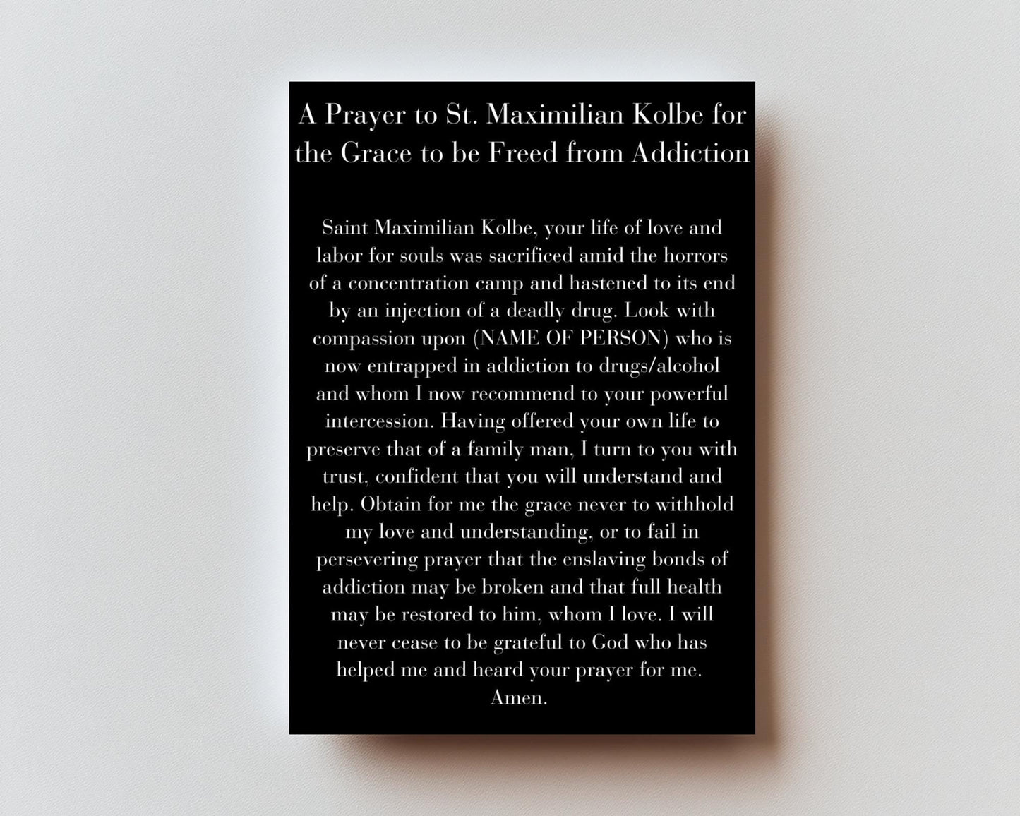 Prayer to Maximilian Kolbe for the Grace to be Freed From Addiction Premium Metal Prayer Card