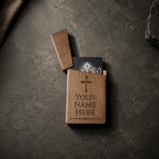 Personalized Wood Case for Metal Prayer Cards/Business Cards