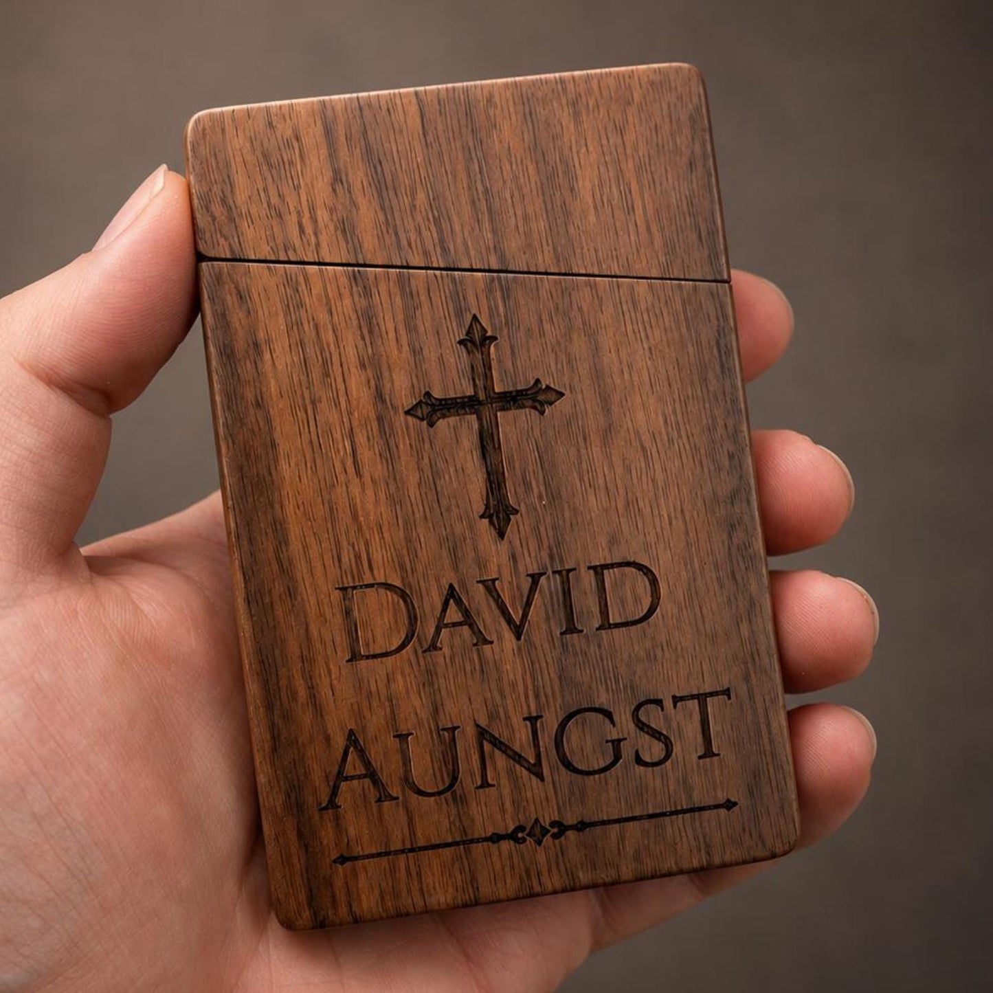 Personalized Wood Case for Metal Prayer Cards/Business Cards