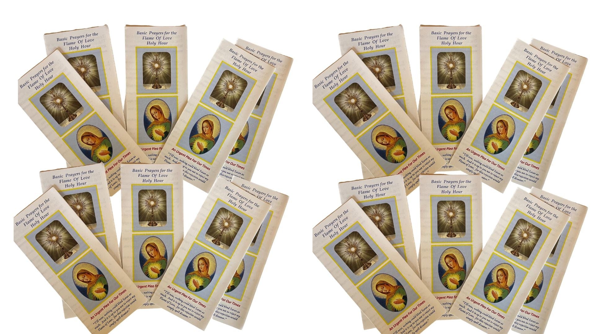 Set of three Flame of Love Holy Hour Holy Cards by Bob and Penny Lord, religious Christian spirituality collectibles.