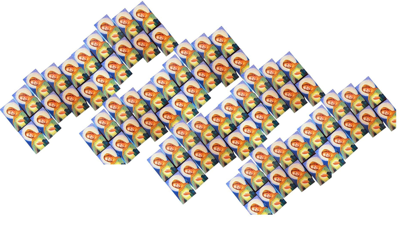Pack of 100 Flame of Love prayer cards by Bob and Penny Lord featuring religious imagery and inspirational messages.
