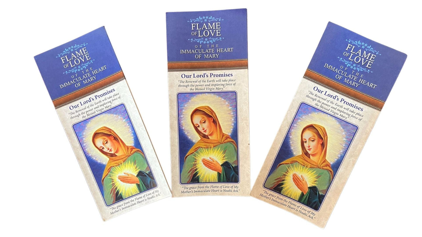Three Flame of Love Prayer Trifold booklets by Bob and Penny Lord, featuring prayer promises and reflections.