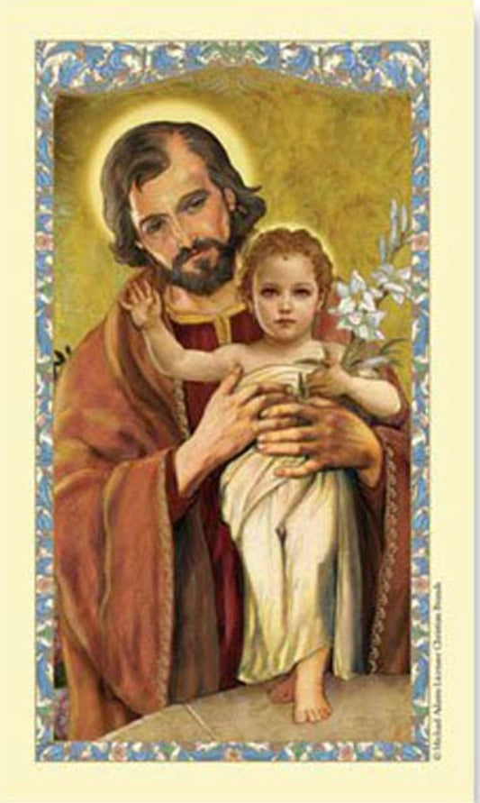 Saint Joseph with Child, Protector of Homes. Laminated Prayer Card, New #PCL-#52
