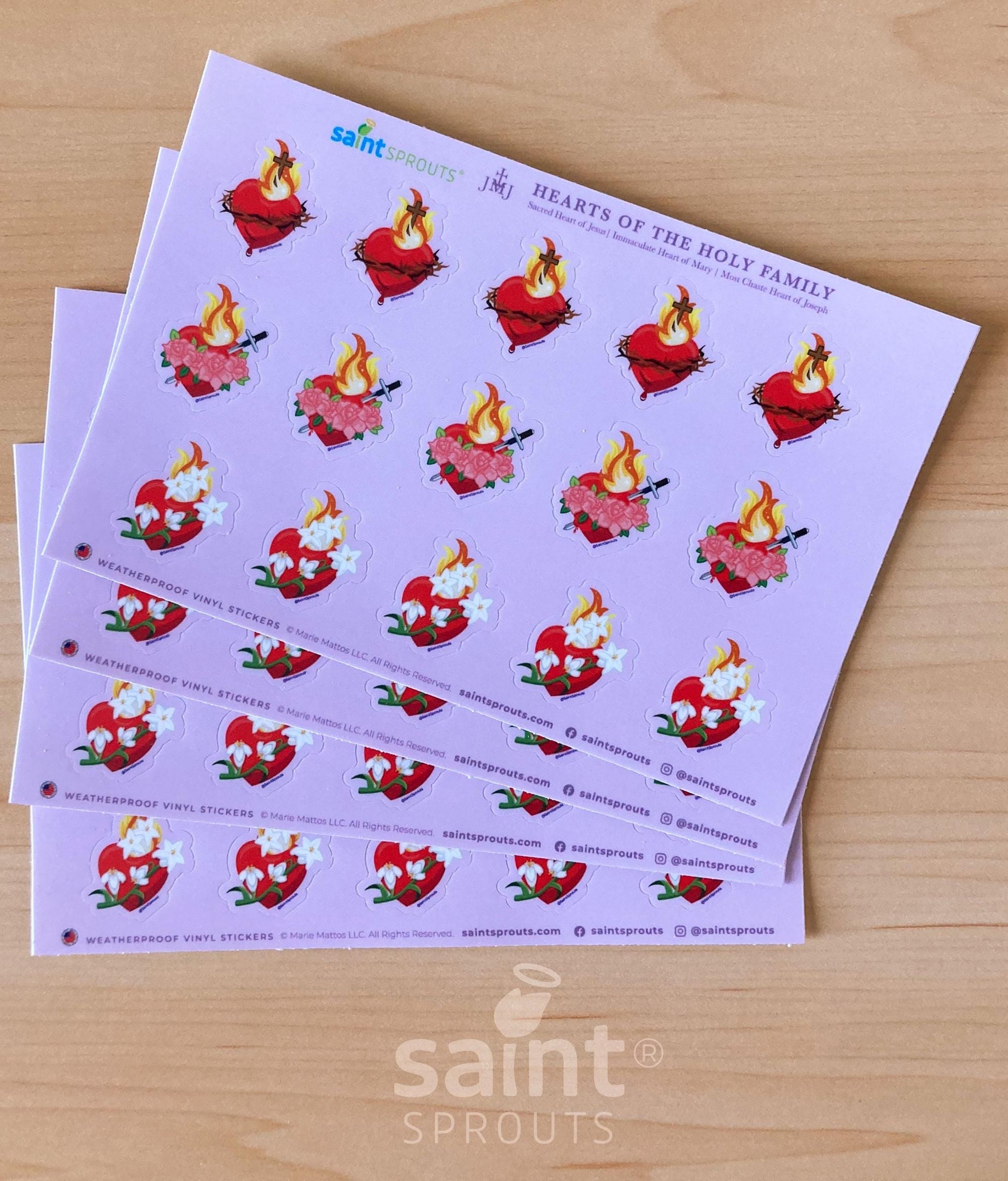 Sacred Hearts Vinyl Sticker Sheet / JMJ Sacred Hearts Sheet - Journeys of Faith