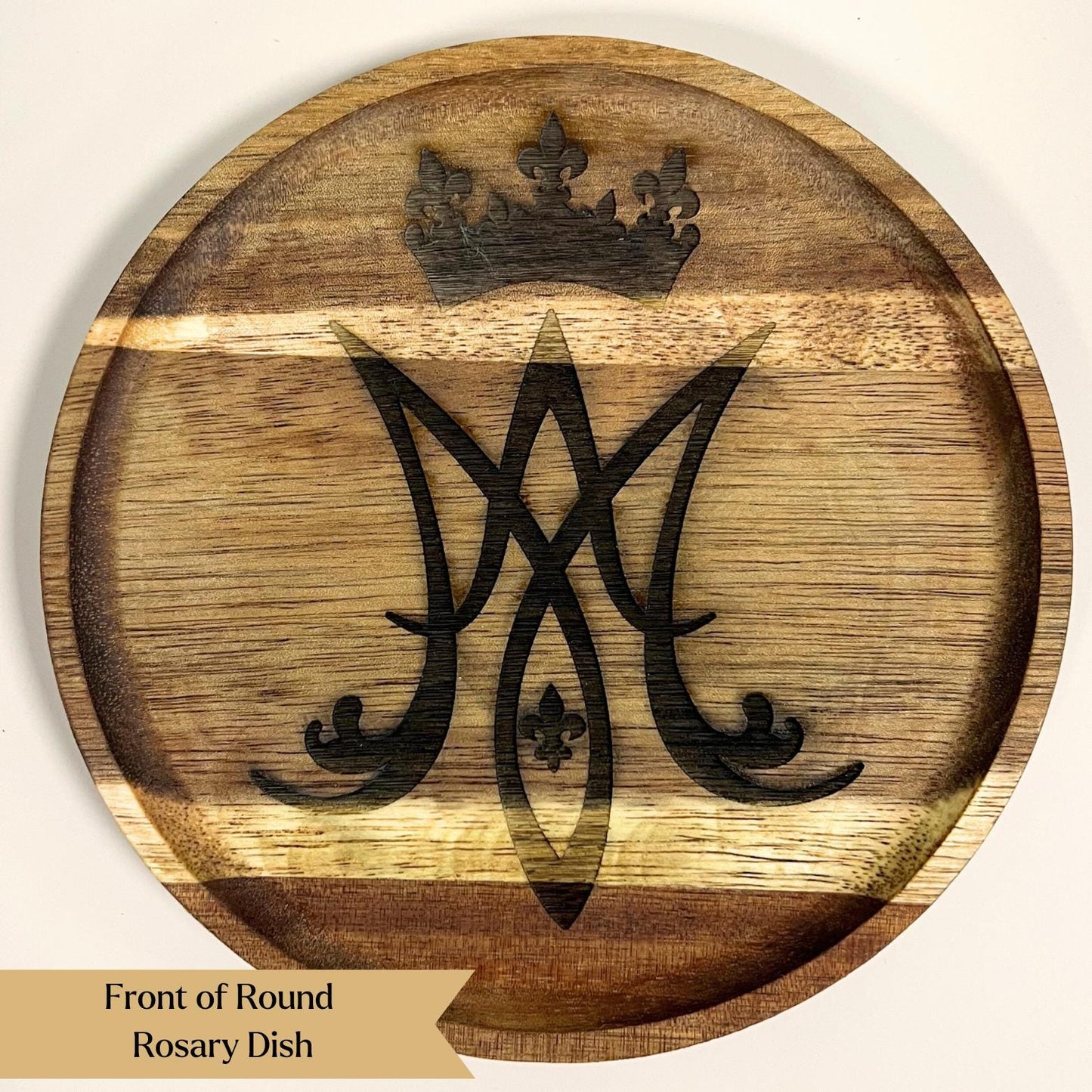 Wooden Rosary Dish Marian Symbol