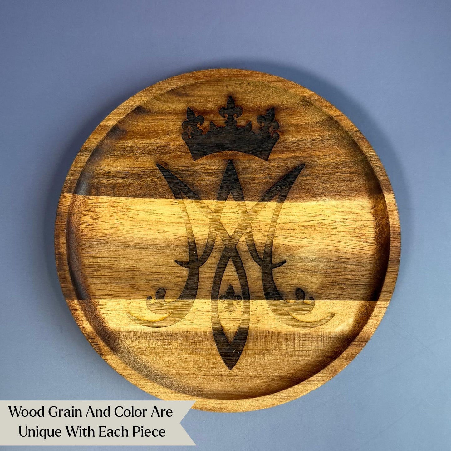 Wooden Rosary Dish Marian Symbol