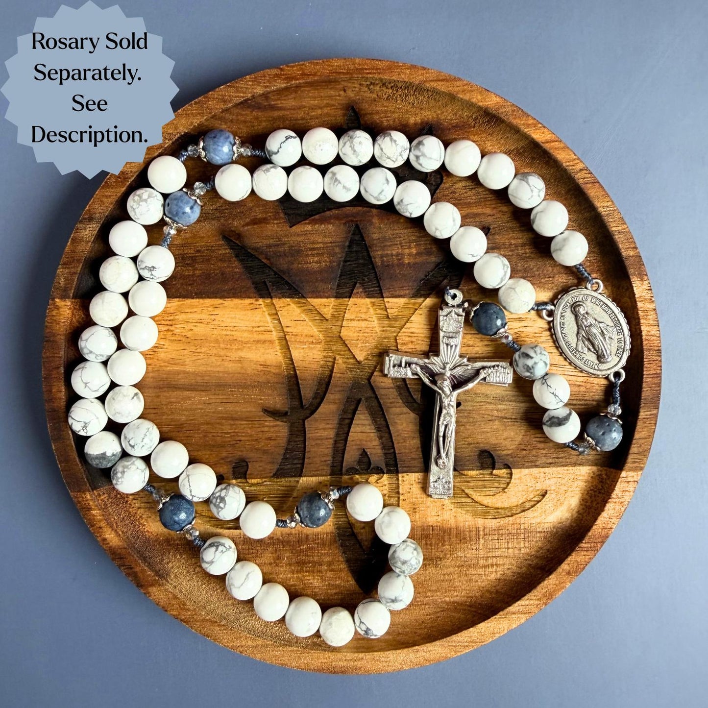 Wooden Rosary Dish Marian Symbol