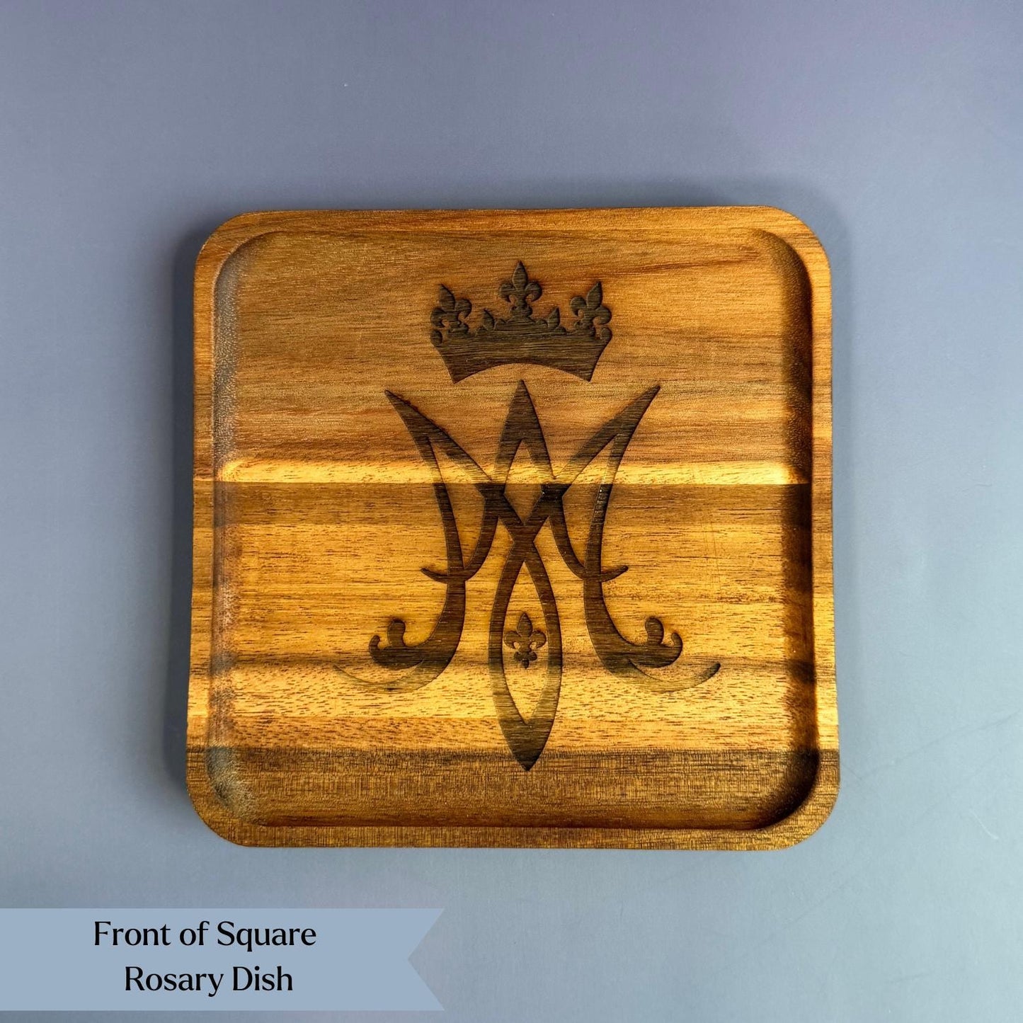 Wooden Rosary Dish Marian Symbol