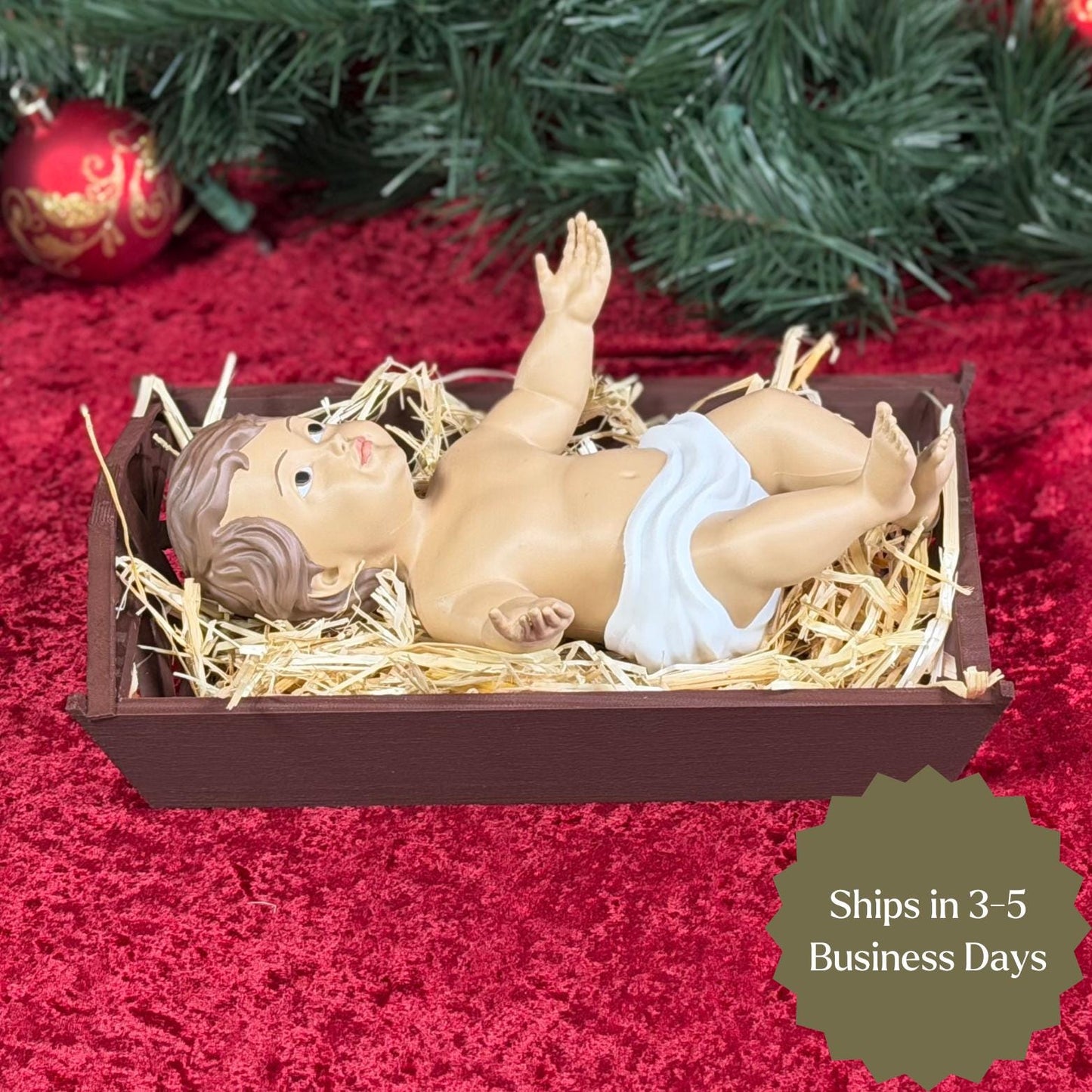 Nativity Scene Decoration Christmas Figurine Handmade Religious Decor Baby Jesus Statue Manger Straw Display Holy Family Gift New Parent