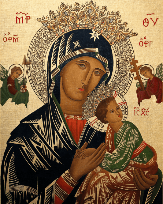 Image of an 8x10 print of Our Lady of Perpetual Help by Bob and Penny Lord, featuring a sacred religious icon with vibrant colors.